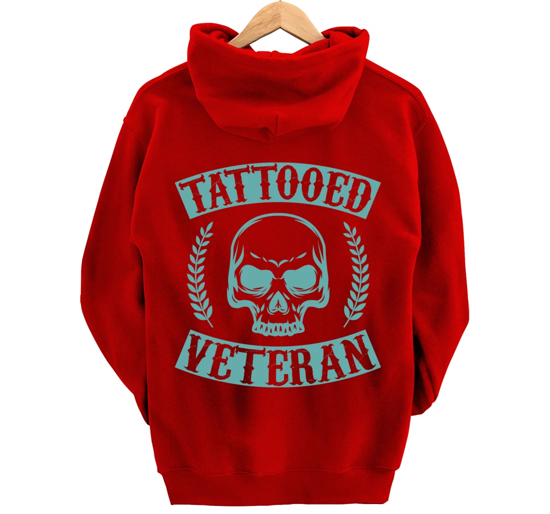 Tattooed Veteran Proud America USA Patriotic Distressed Pullover Hoodie