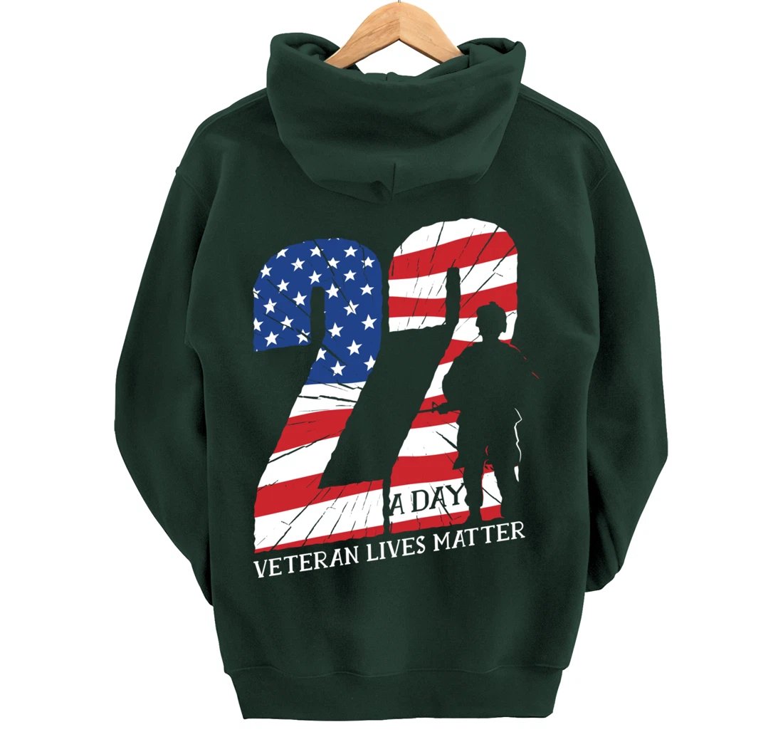 22 A Day, US Flag, Military Service, Happy Veterans Day Pullover Hoodie