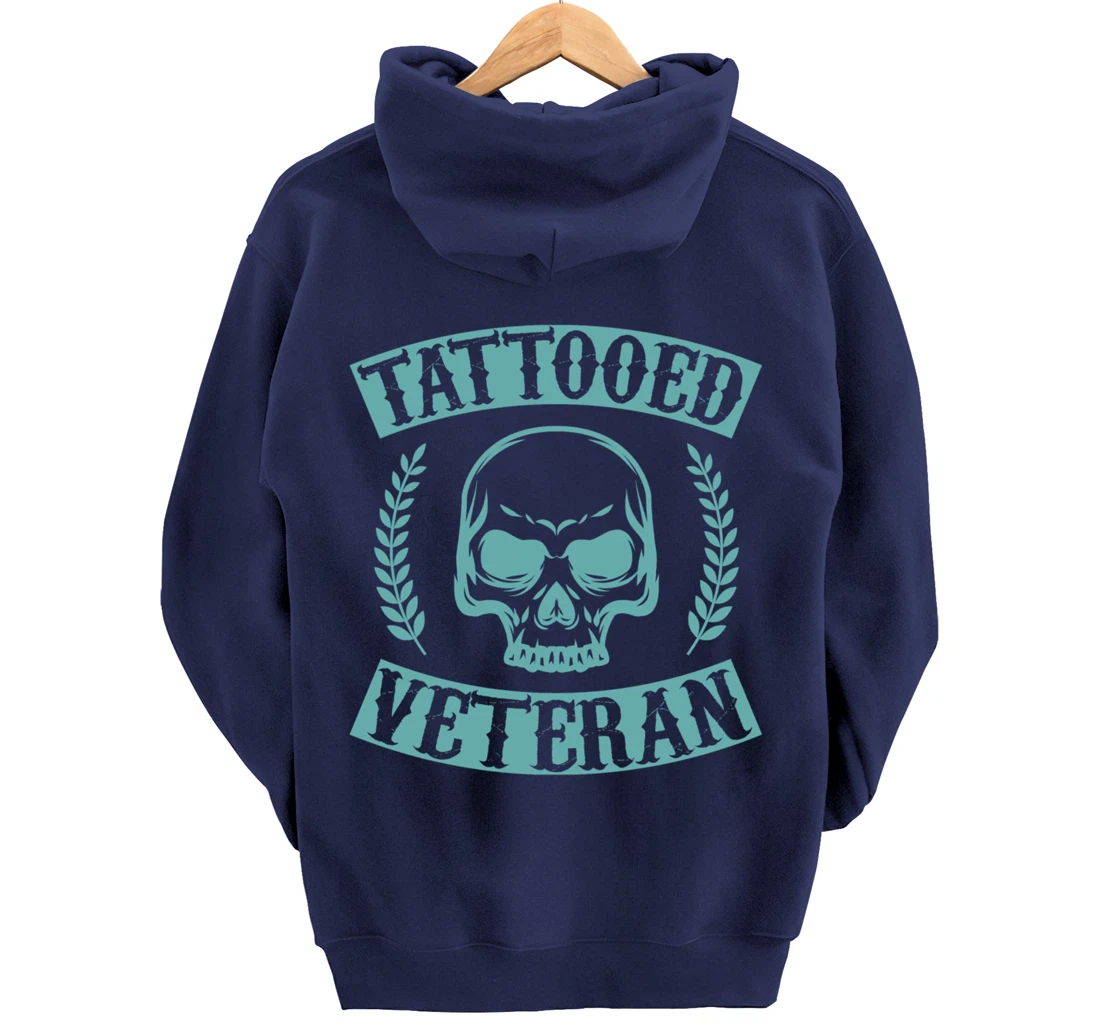 Tattooed Veteran Proud America USA Patriotic Distressed Pullover Hoodie