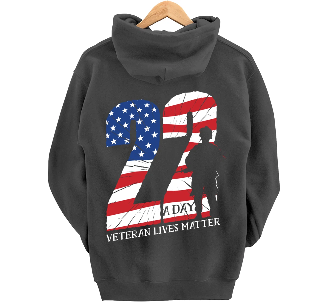22 A Day, US Flag, Military Service, Happy Veterans Day Pullover Hoodie