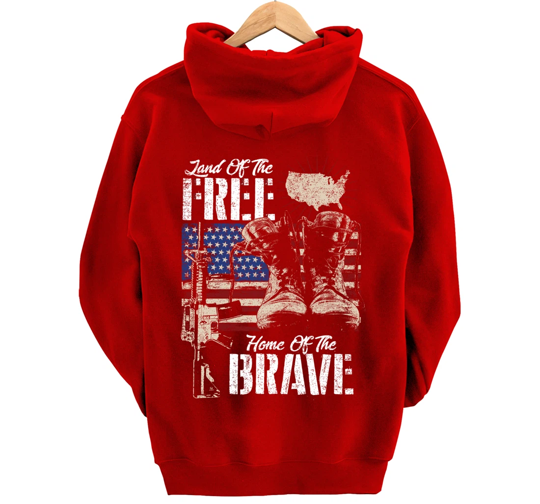 Vintage Land Of The Free Home Of The Brave U.S Army Veteran Pullover Hoodie