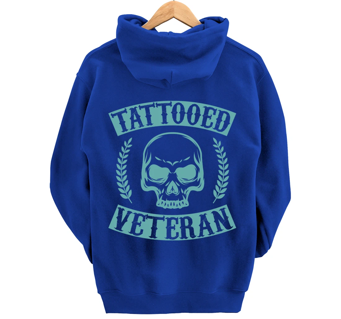 Tattooed Veteran Proud America USA Patriotic Distressed Pullover Hoodie