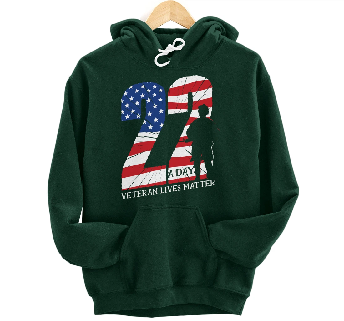 22 A Day, US Flag, Military Service, Happy Veterans Day Pullover Hoodie