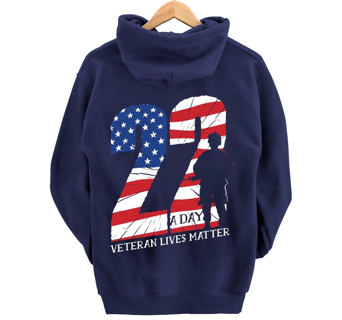 22 A Day, US Flag, Military Service, Happy Veterans Day Pullover Hoodie
