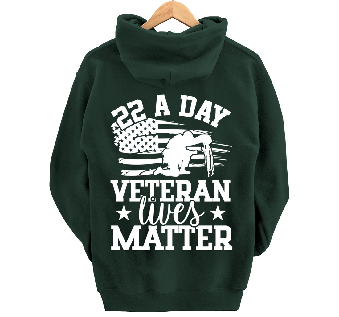 22 A Day, US Flag, Military Service, Happy Veterans Day Pullover Hoodie