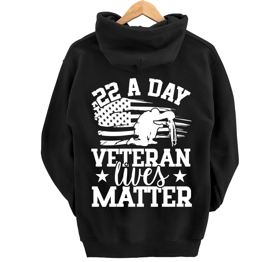 22 A Day, US Flag, Military Service, Happy Veterans Day Pullover Hoodie