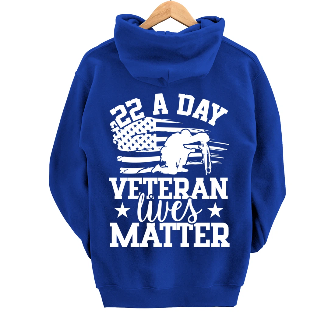 22 A Day, US Flag, Military Service, Happy Veterans Day Pullover Hoodie