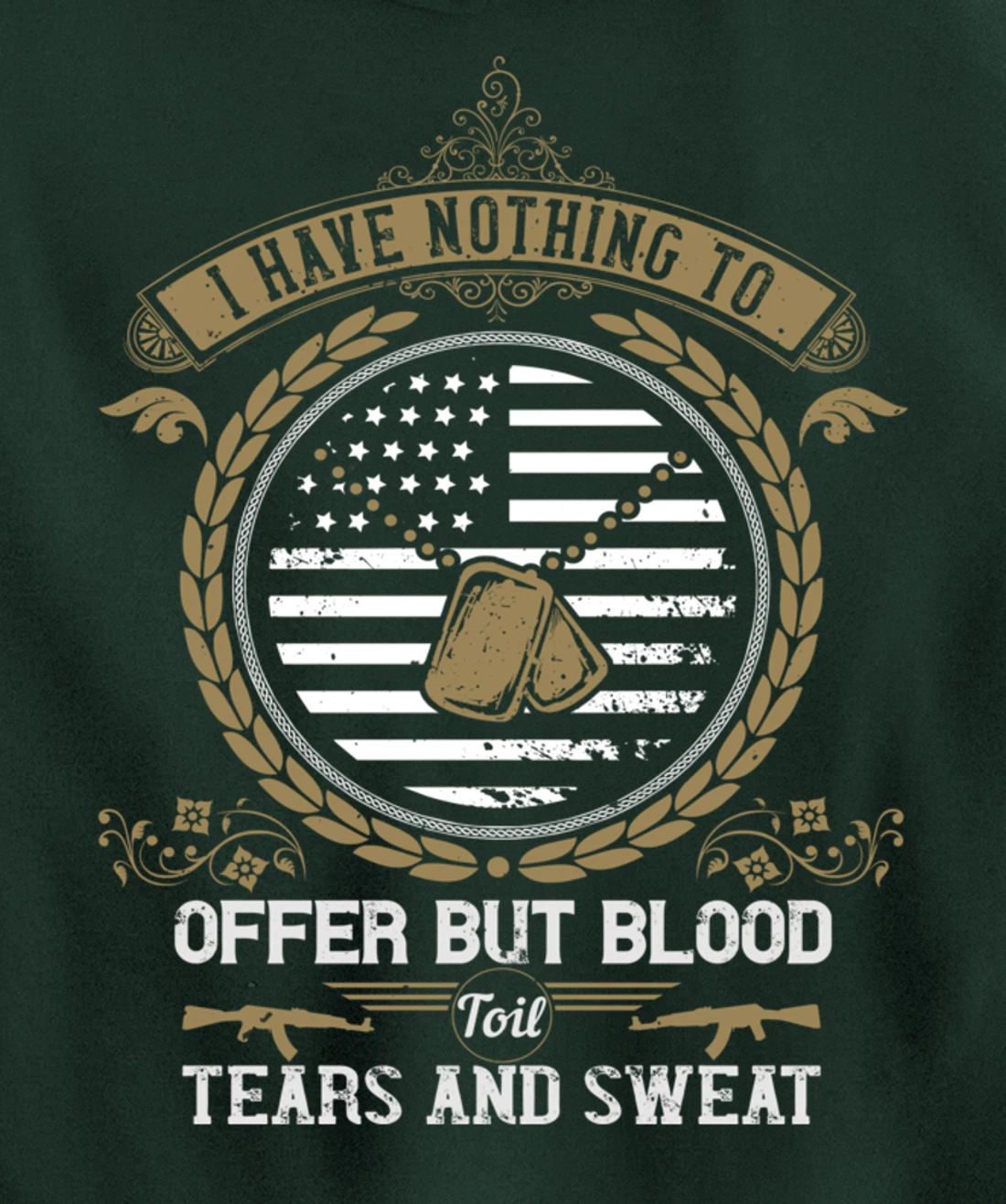 Blood Sweat Toil & Tears, US Flag, US Military, Veterans Day Pullover Hoodie