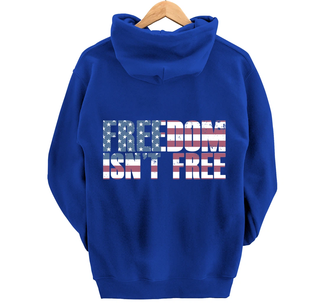 FREEDOM ISN'T FREE Vintage USA American Flag Veteran's Day Pullover Hoodie