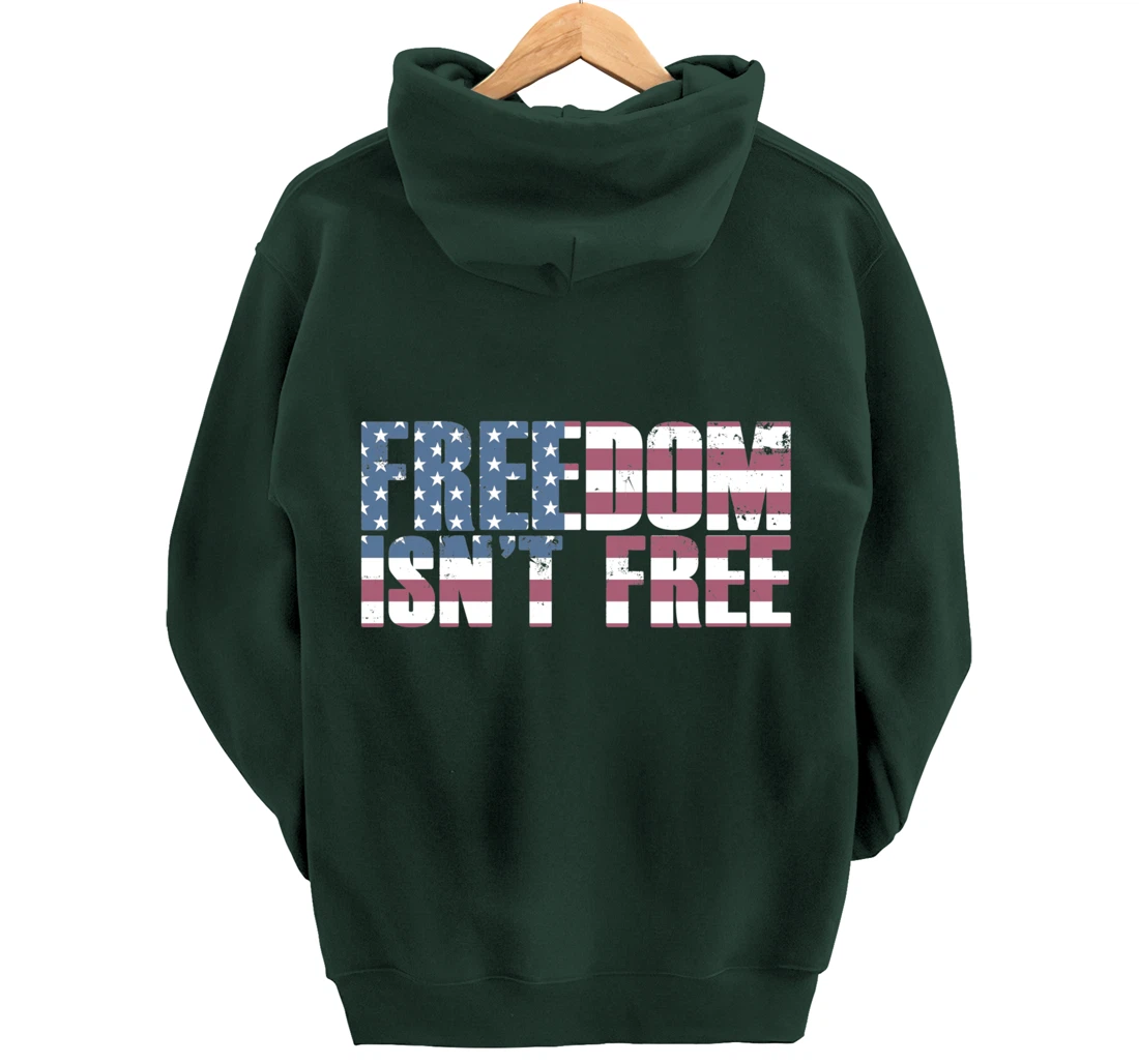 FREEDOM ISN'T FREE Vintage USA American Flag Veteran's Day Pullover Hoodie