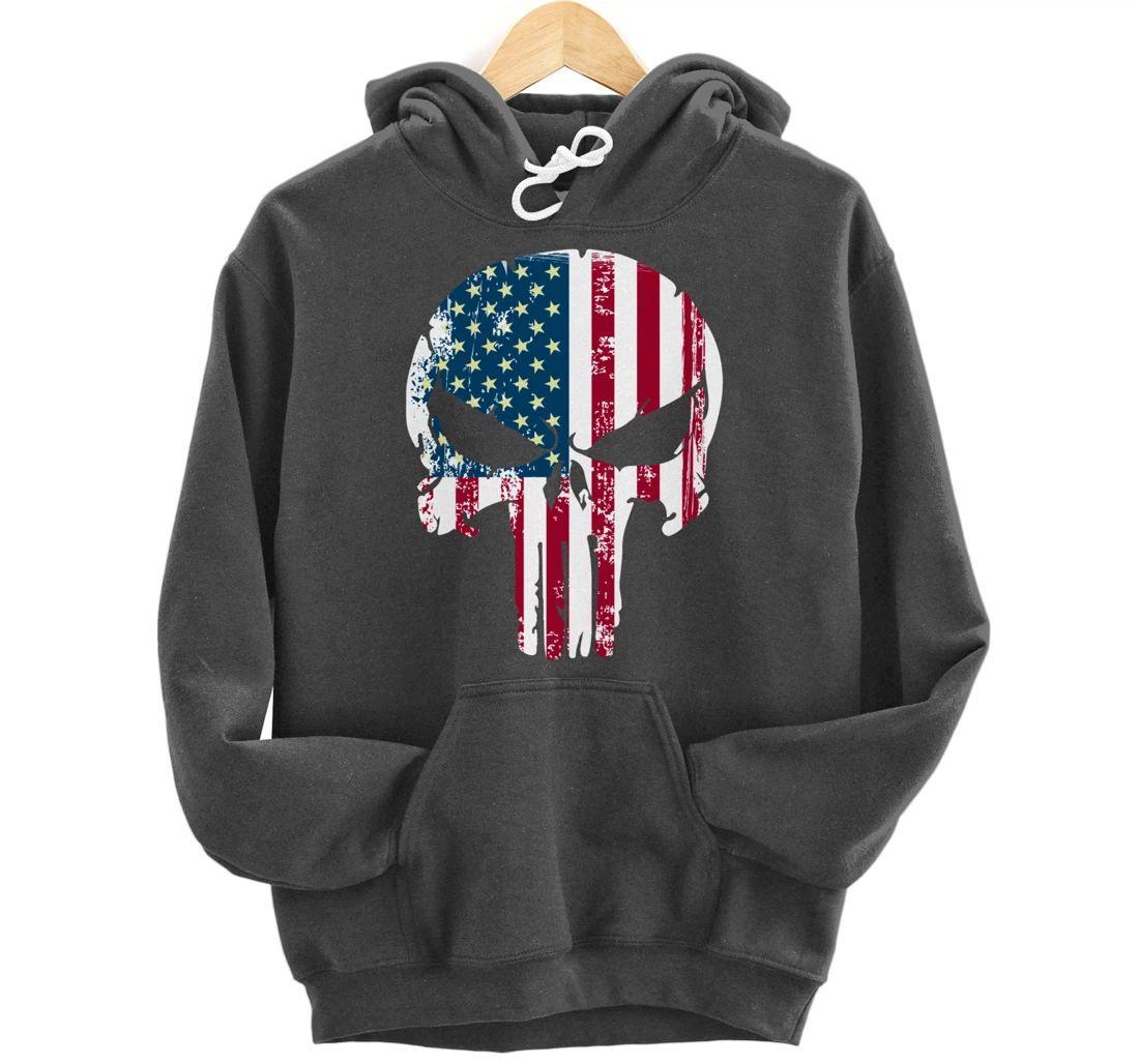 American patriotic veteran skull flag Pullover Hoodie