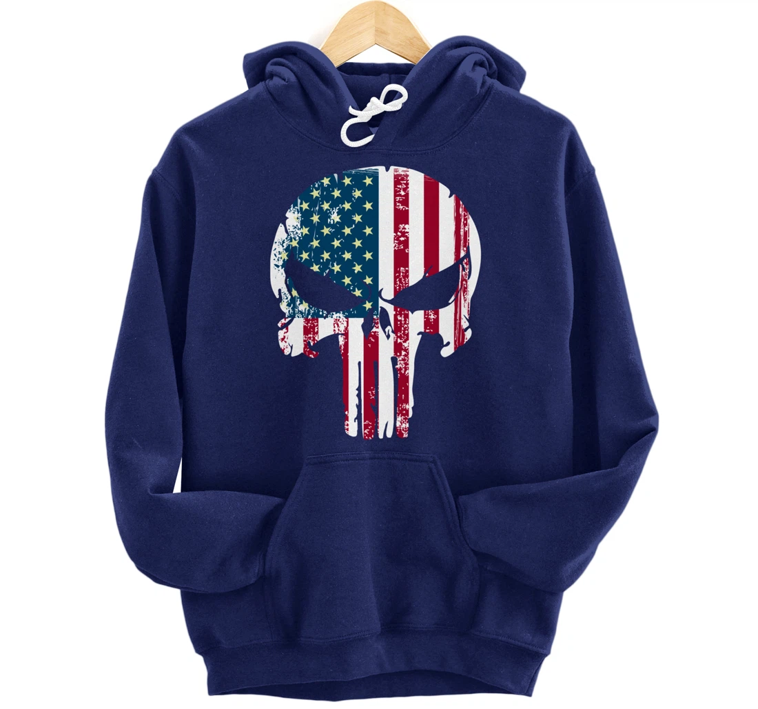 American patriotic veteran skull flag Pullover Hoodie