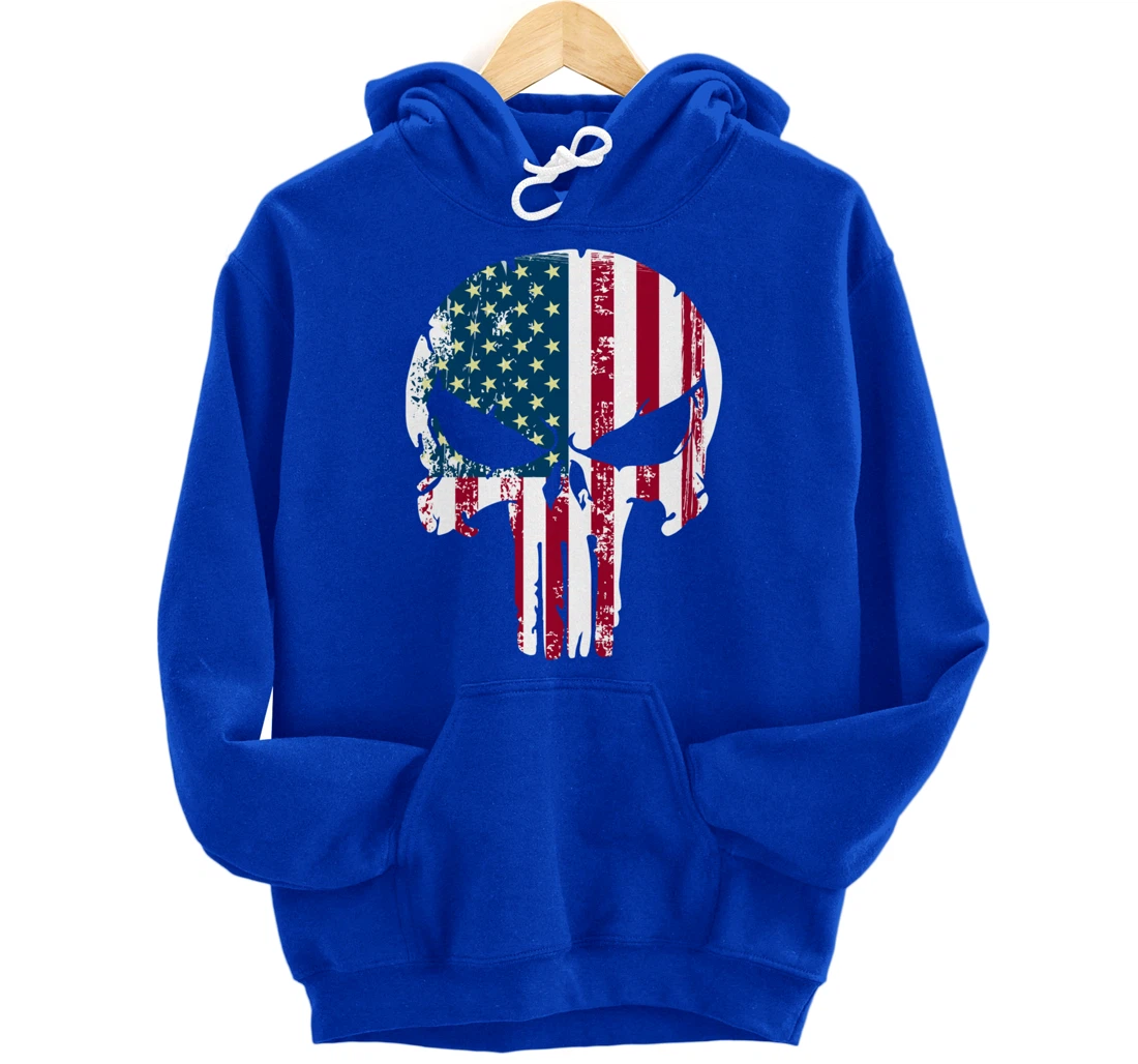 American patriotic veteran skull flag Pullover Hoodie
