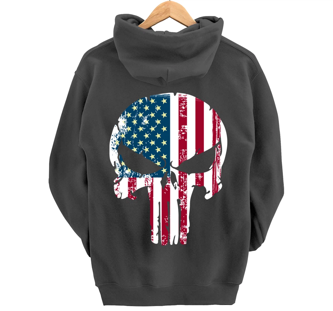 American patriotic veteran skull flag Pullover Hoodie