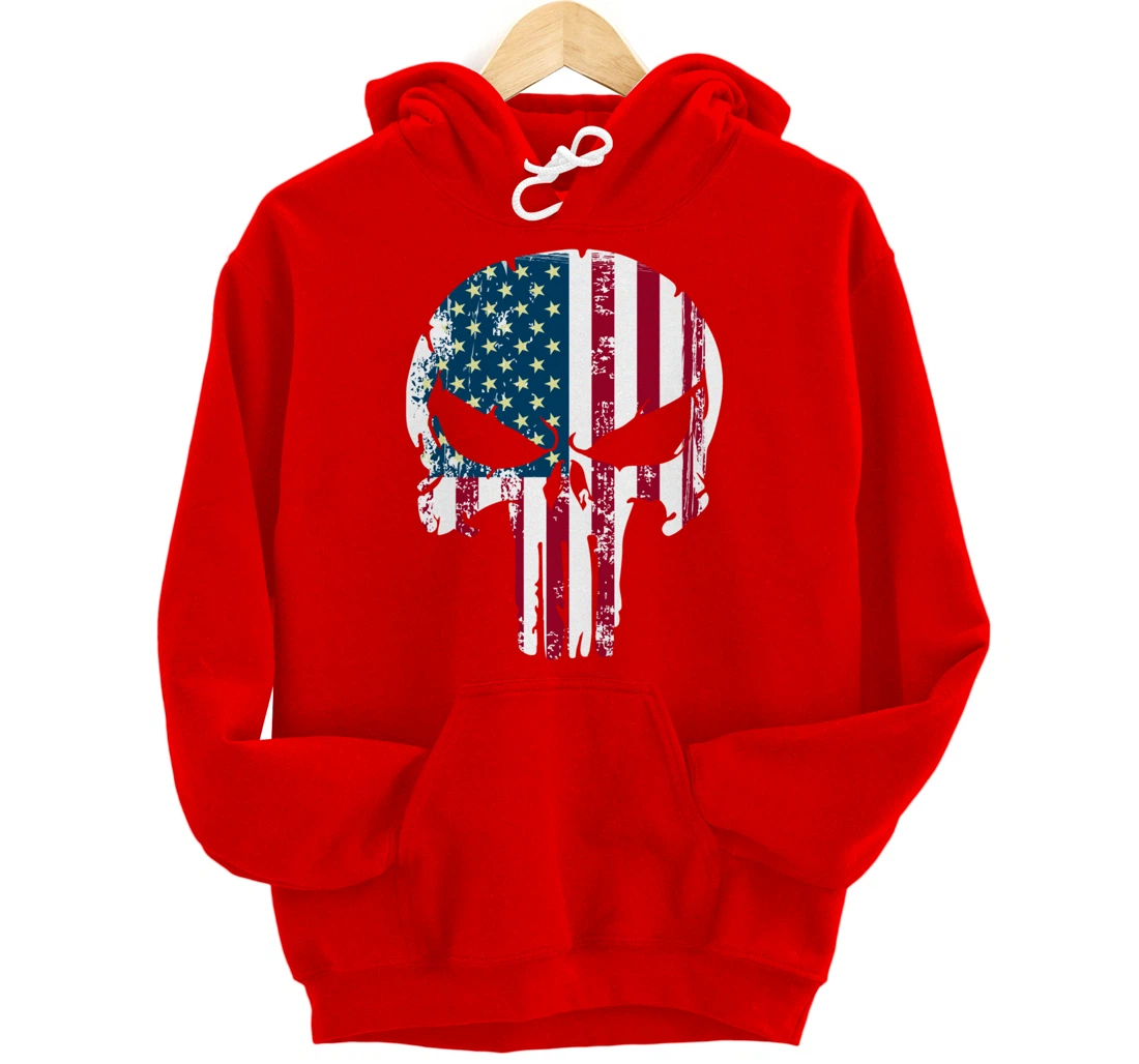 American patriotic veteran skull flag Pullover Hoodie