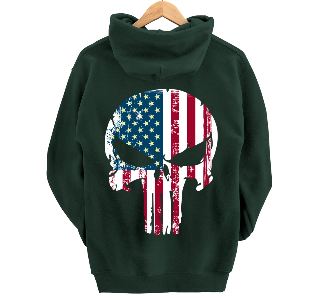 American patriotic veteran skull flag Pullover Hoodie