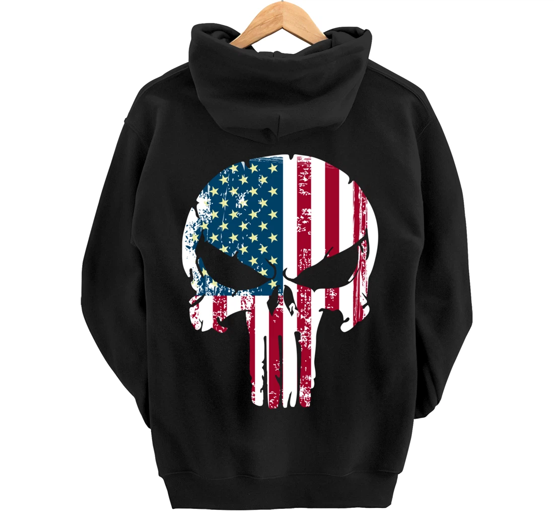 American patriotic veteran skull flag Pullover Hoodie