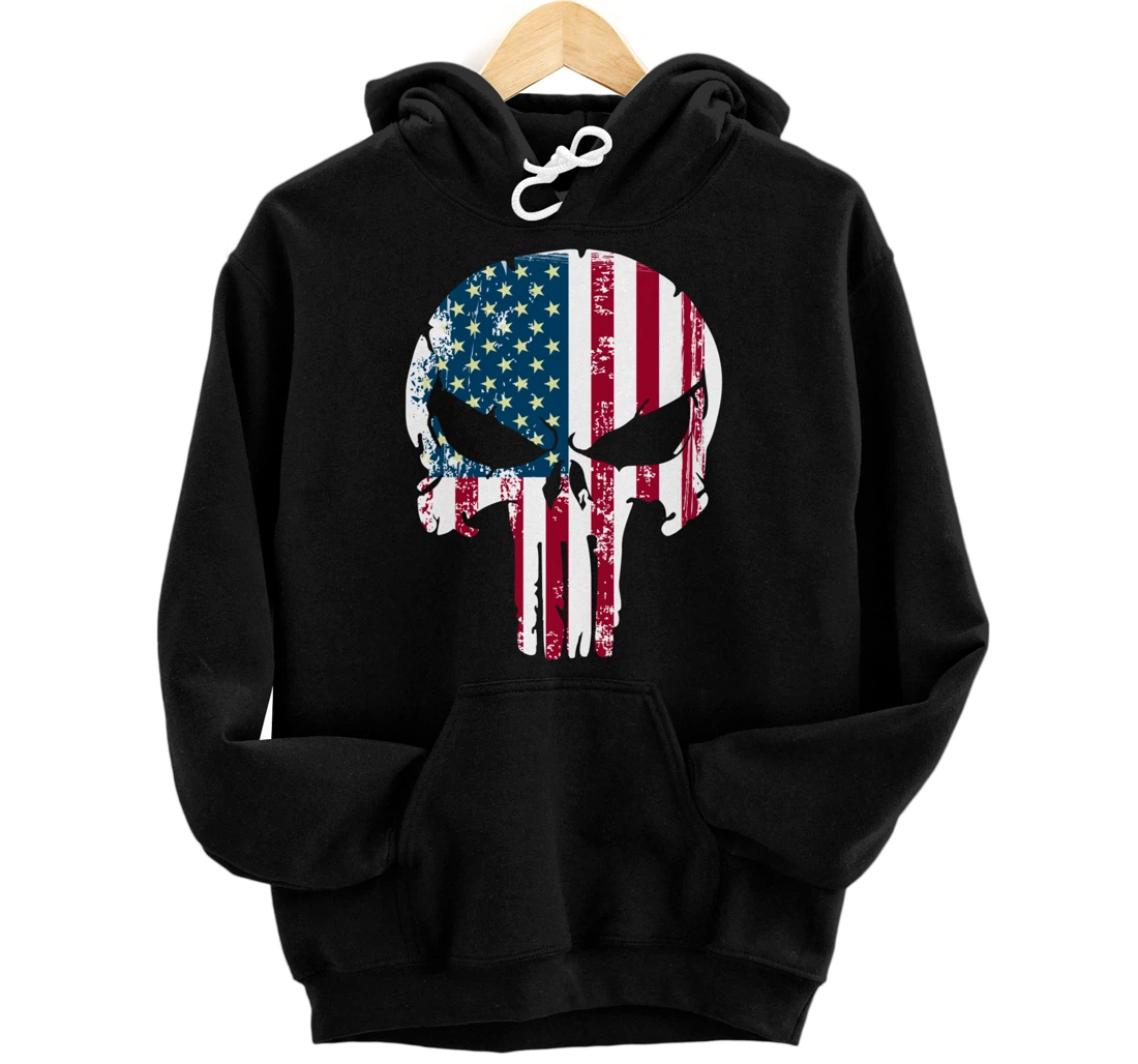 American patriotic veteran skull flag Pullover Hoodie