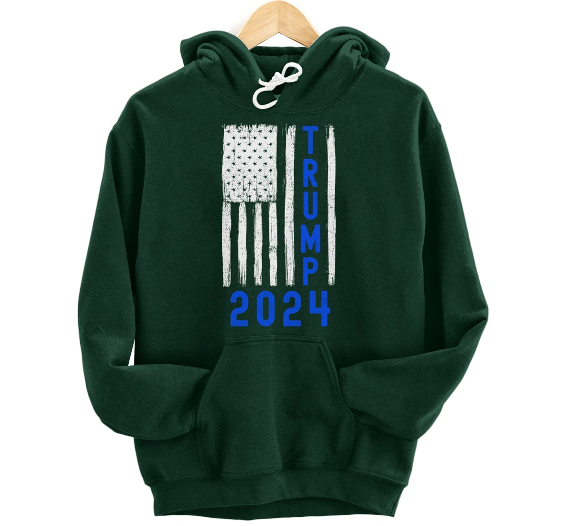 Trump 2024 American Flag Thin Blue Line Police Back The Blu Pullover Hoodie