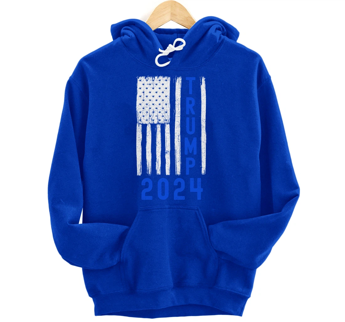 Trump 2024 American Flag Thin Blue Line Police Back The Blu Pullover Hoodie