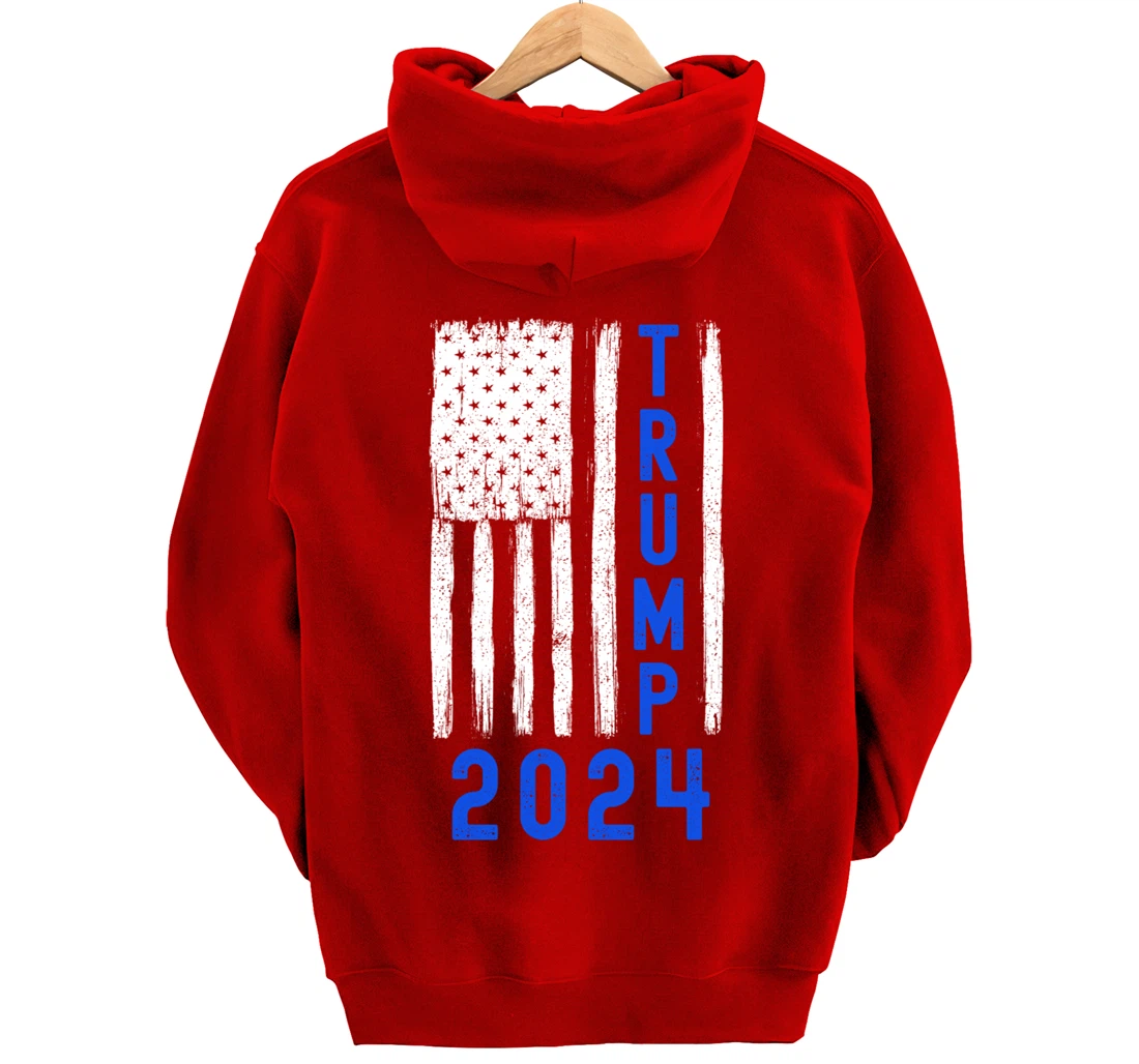 Trump 2024 American Flag Thin Blue Line Police Back The Blu Pullover Hoodie