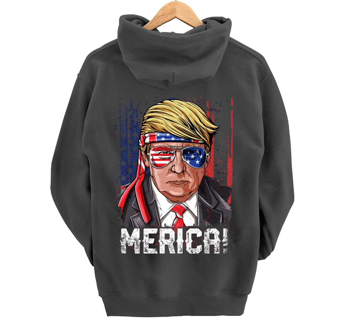 Trump 4th of July Merica Men Women USA American Flag Vintage Pullover Hoodie