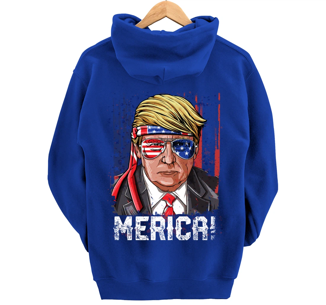 Trump 4th of July Merica Men Women USA American Flag Vintage Pullover Hoodie