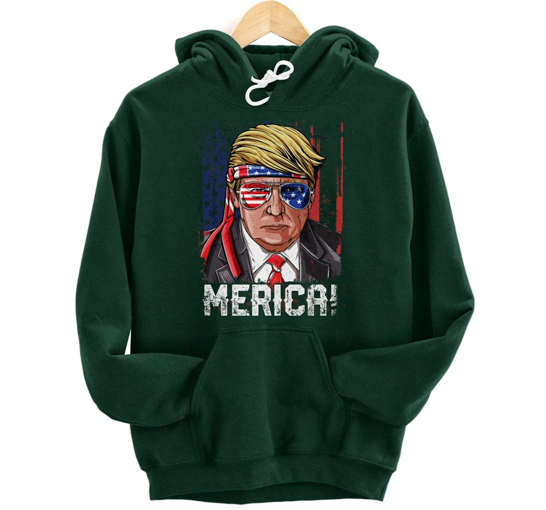Trump 4th of July Merica Men Women USA American Flag Vintage Pullover Hoodie