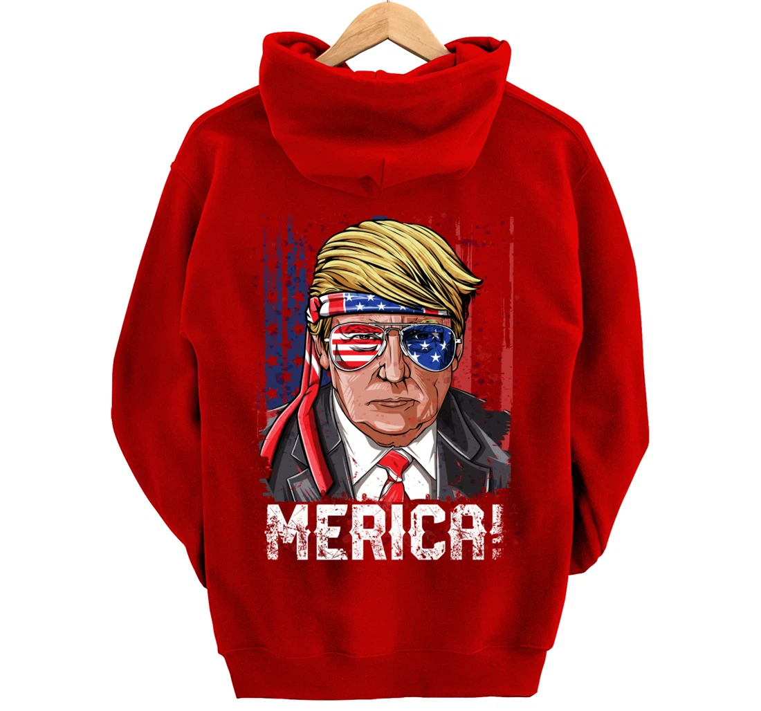 Trump 4th of July Merica Men Women USA American Flag Vintage Pullover Hoodie