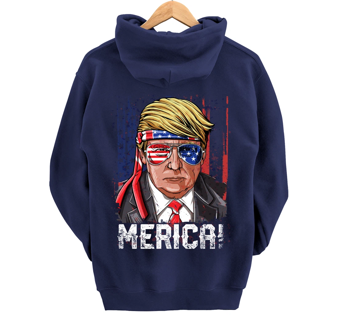 Trump 4th of July Merica Men Women USA American Flag Vintage Pullover Hoodie