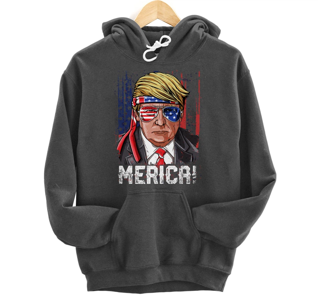 Trump 4th of July Merica Men Women USA American Flag Vintage Pullover Hoodie
