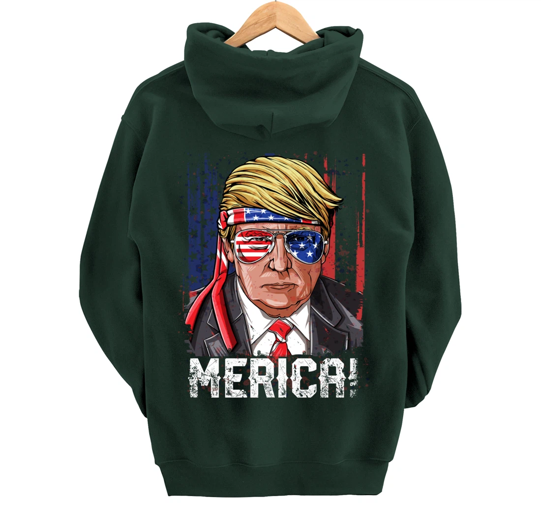 Trump 4th of July Merica Men Women USA American Flag Vintage Pullover Hoodie