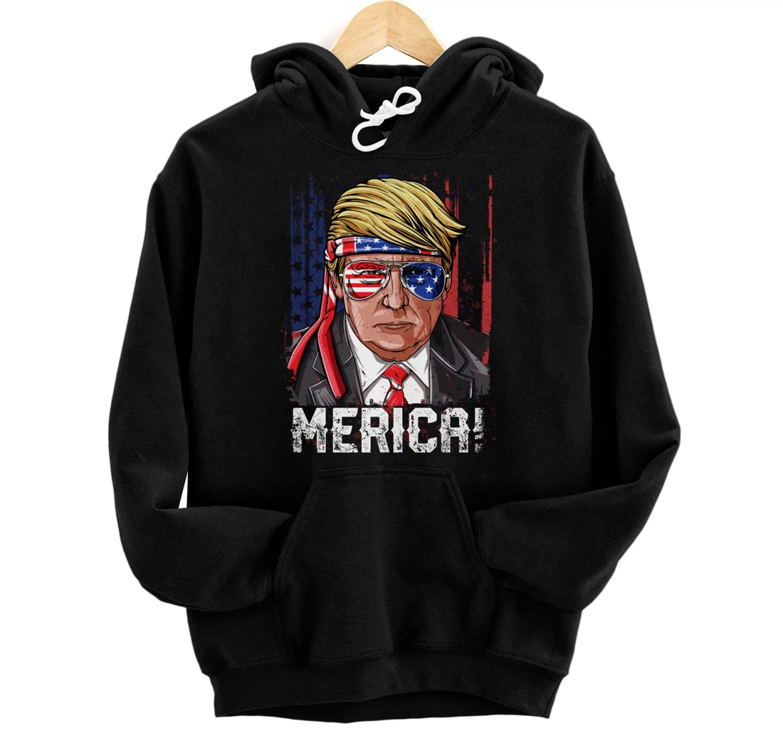 Trump 4th of July Merica Men Women USA American Flag Vintage Pullover Hoodie