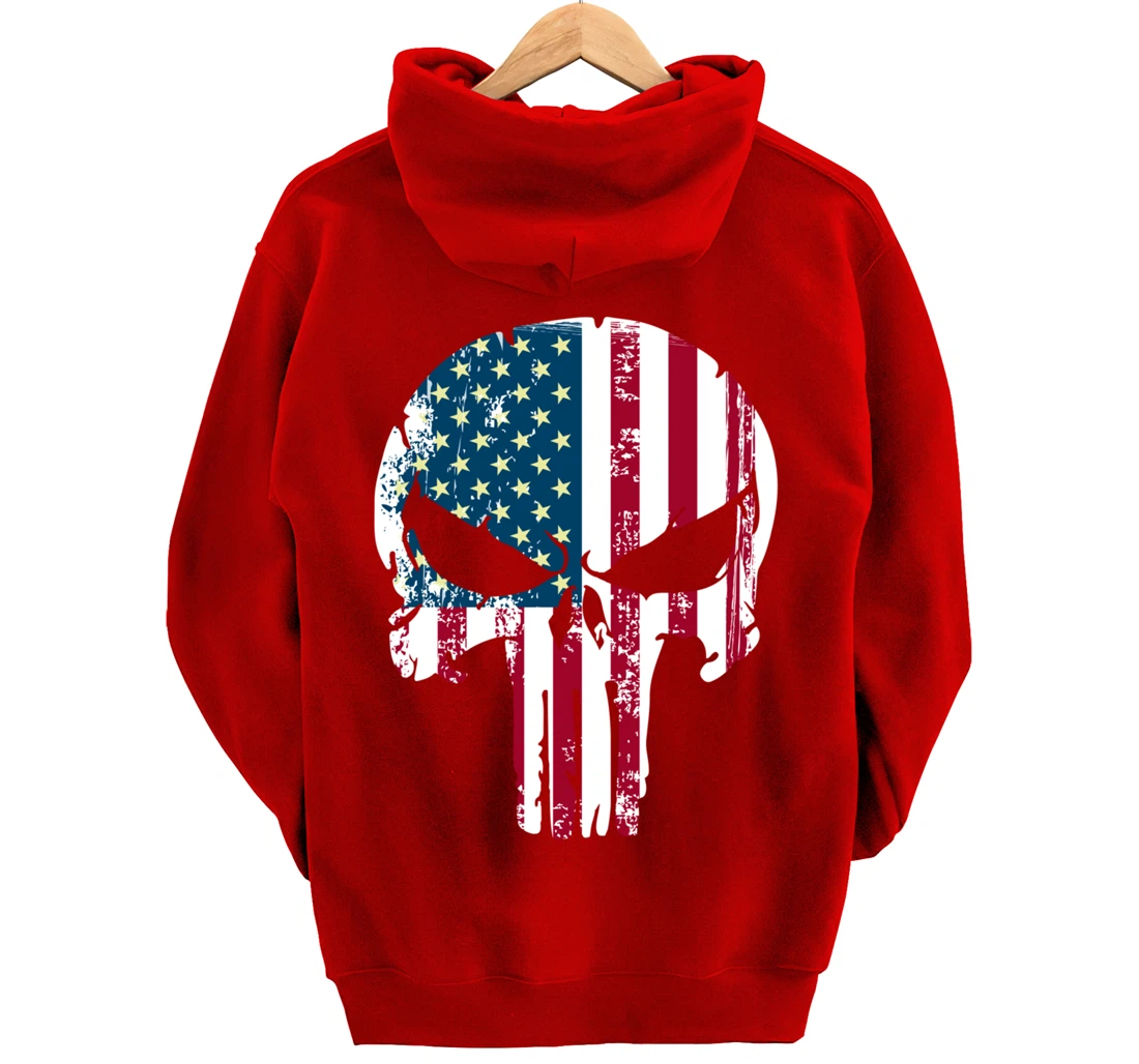American patriotic veteran skull flag Pullover Hoodie
