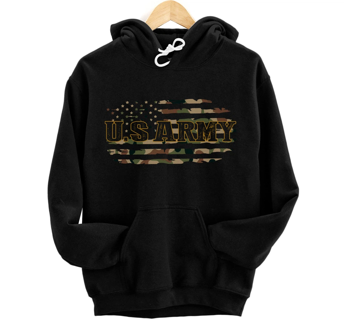 Proud U.S Army Veteran, USA Camouflage 4th of July Gifts Pullover Hoodie