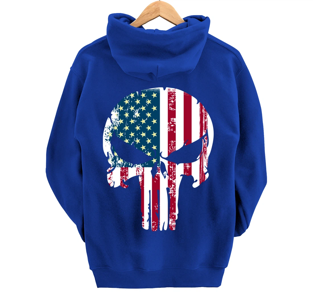 American patriotic veteran skull flag Pullover Hoodie