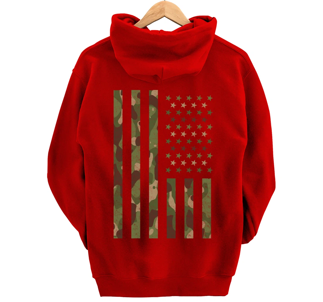 American Flag - USA Flag - Military - Veteran - Camouflage Pullover Hoodie