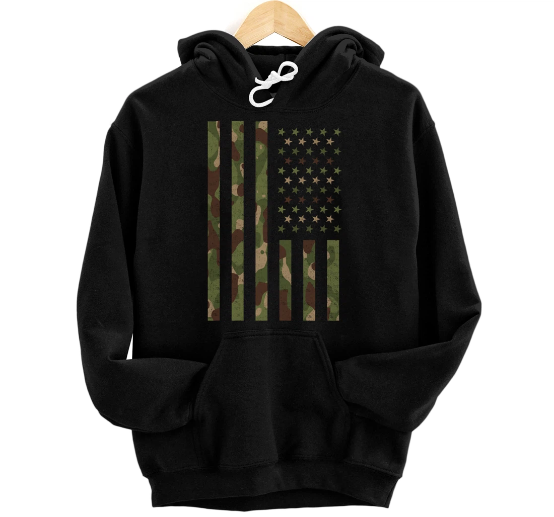 American Flag - USA Flag - Military - Veteran - Camouflage Pullover Hoodie