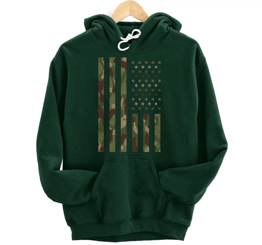 American Flag - USA Flag - Military - Veteran - Camouflage Pullover Hoodie