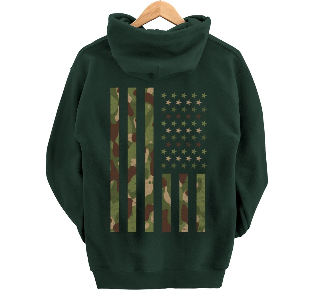 American Flag - USA Flag - Military - Veteran - Camouflage Pullover Hoodie