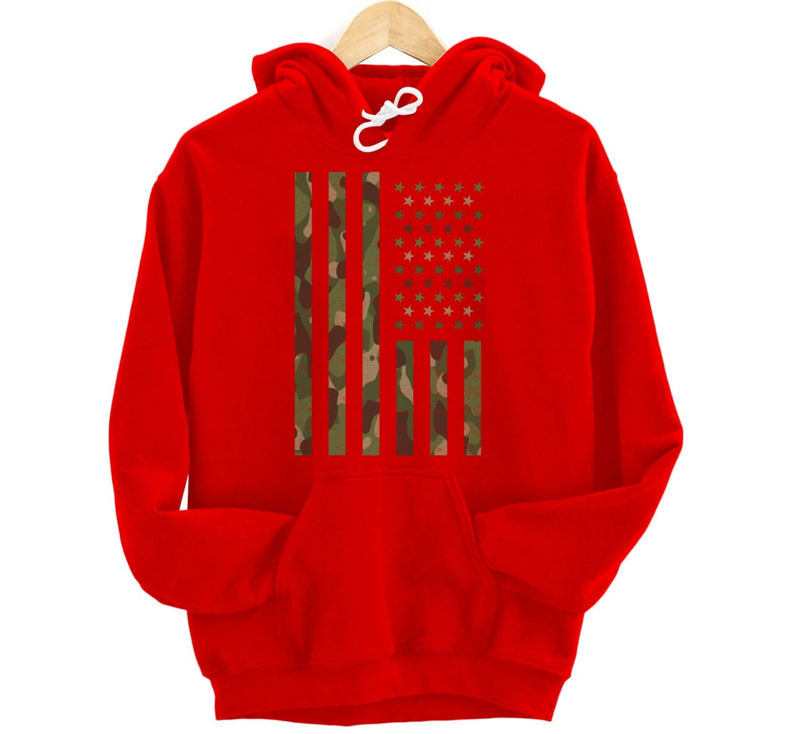 American Flag - USA Flag - Military - Veteran - Camouflage Pullover Hoodie