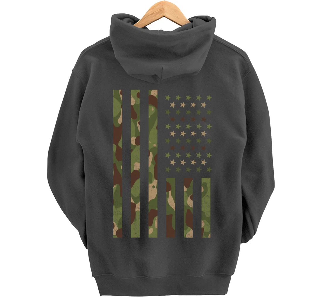 American Flag - USA Flag - Military - Veteran - Camouflage Pullover Hoodie