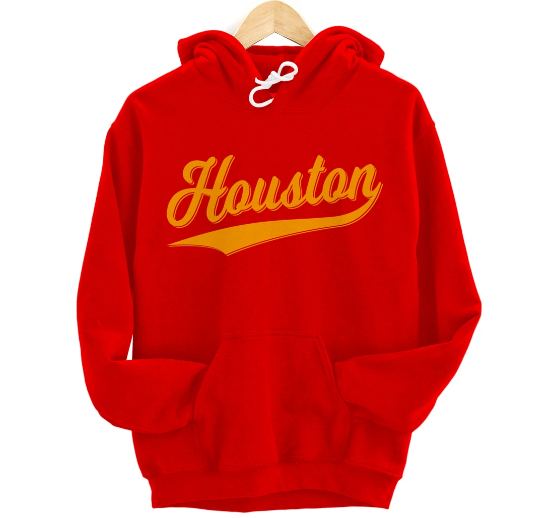 HOUSTON SPORTS SCRIPT CURSIVE CLASSIC TEXAS FLAG SWOOSH Pullover Hoodie