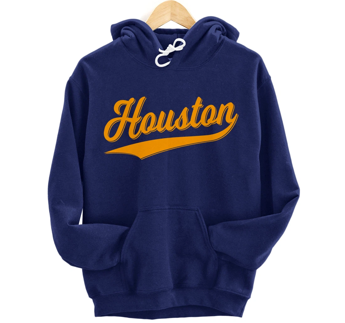 HOUSTON SPORTS SCRIPT CURSIVE CLASSIC TEXAS FLAG SWOOSH Pullover Hoodie