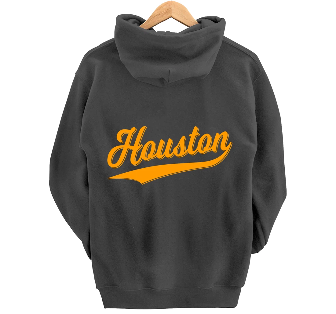 HOUSTON SPORTS SCRIPT CURSIVE CLASSIC TEXAS FLAG SWOOSH Pullover Hoodie