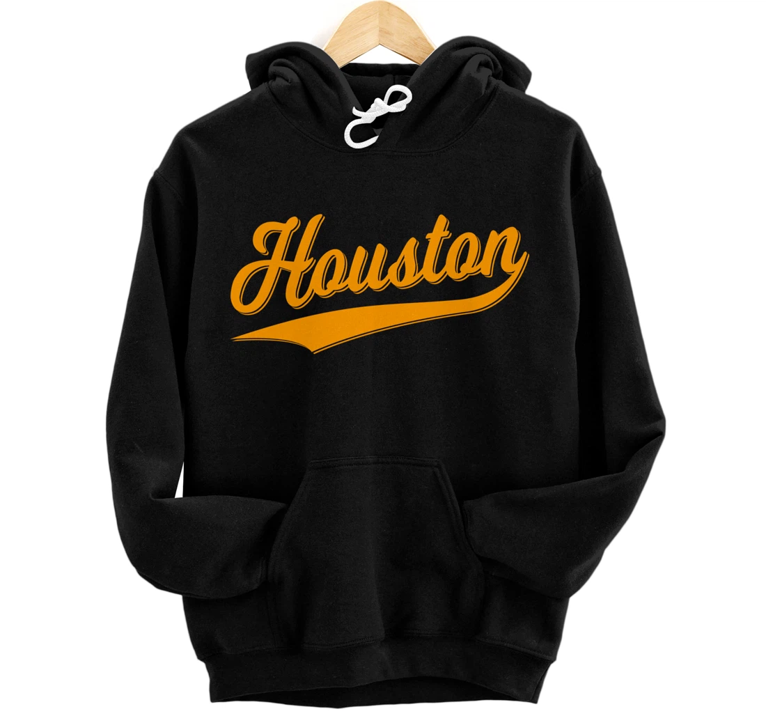 HOUSTON SPORTS SCRIPT CURSIVE CLASSIC TEXAS FLAG SWOOSH Pullover Hoodie