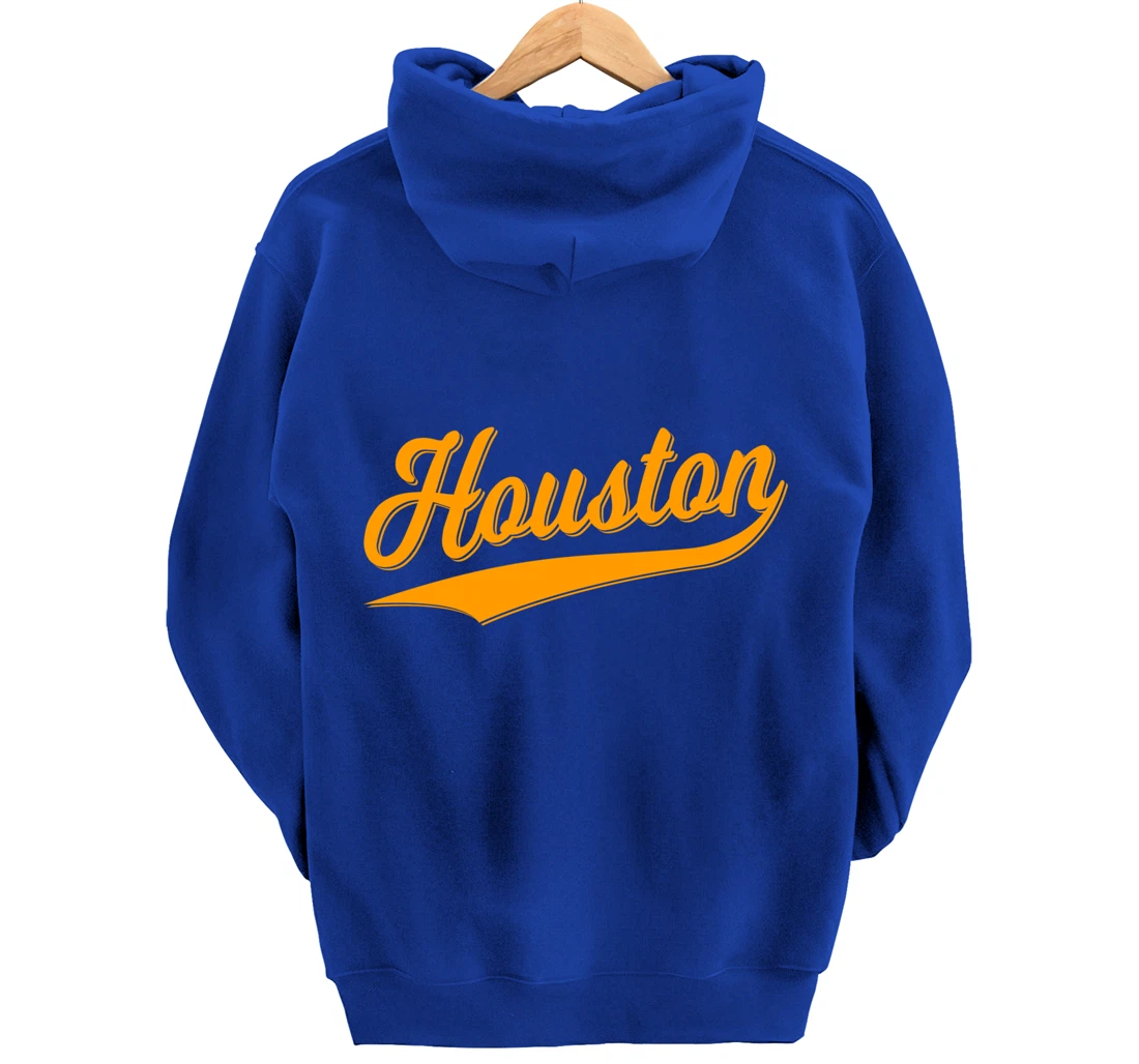 HOUSTON SPORTS SCRIPT CURSIVE CLASSIC TEXAS FLAG SWOOSH Pullover Hoodie