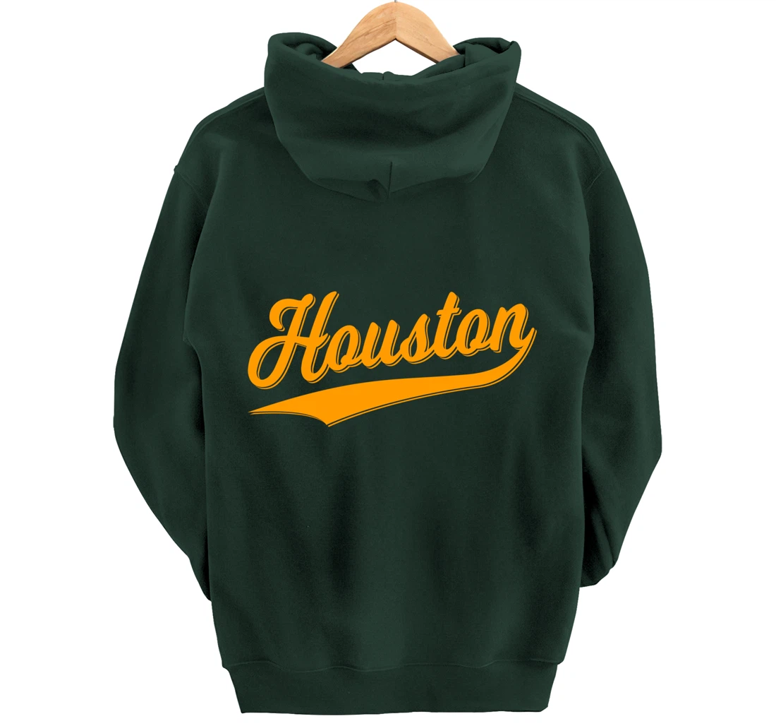 HOUSTON SPORTS SCRIPT CURSIVE CLASSIC TEXAS FLAG SWOOSH Pullover Hoodie