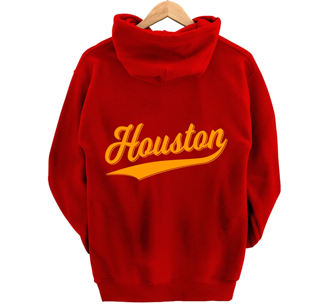 HOUSTON SPORTS SCRIPT CURSIVE CLASSIC TEXAS FLAG SWOOSH Pullover Hoodie