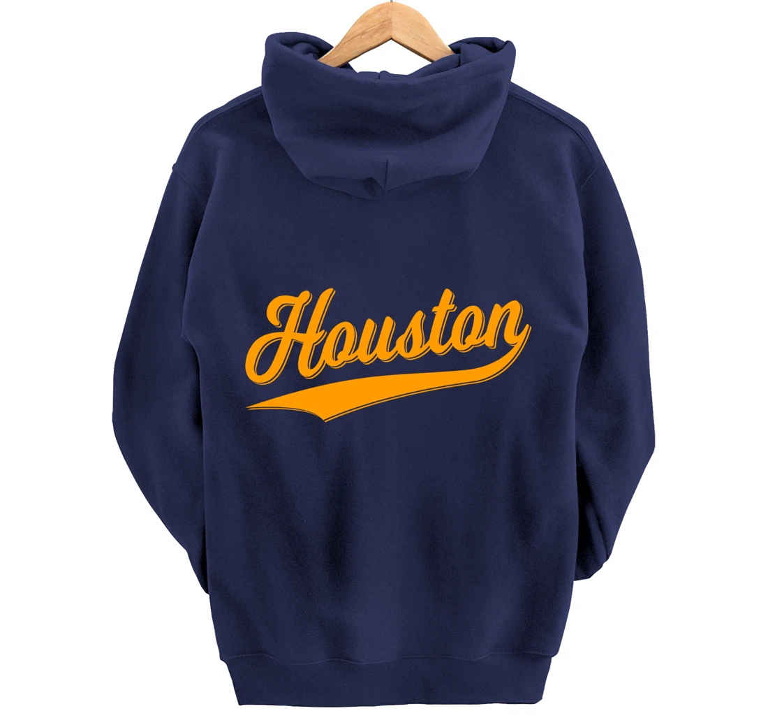 HOUSTON SPORTS SCRIPT CURSIVE CLASSIC TEXAS FLAG SWOOSH Pullover Hoodie
